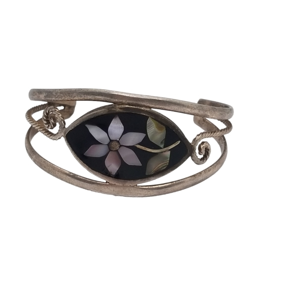 VINTAGE SILVERPLATED BRASS & MOTHER OF PEARL MOSAIC HEIRLOOM BABY  BRACELET